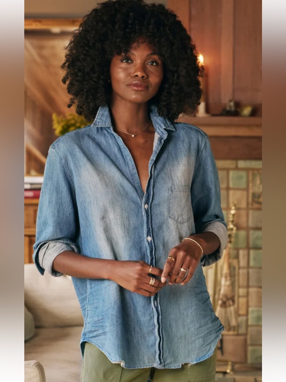 Frank & Eileen Eileen Vintage Distressed Denim Button Up Shirt size M